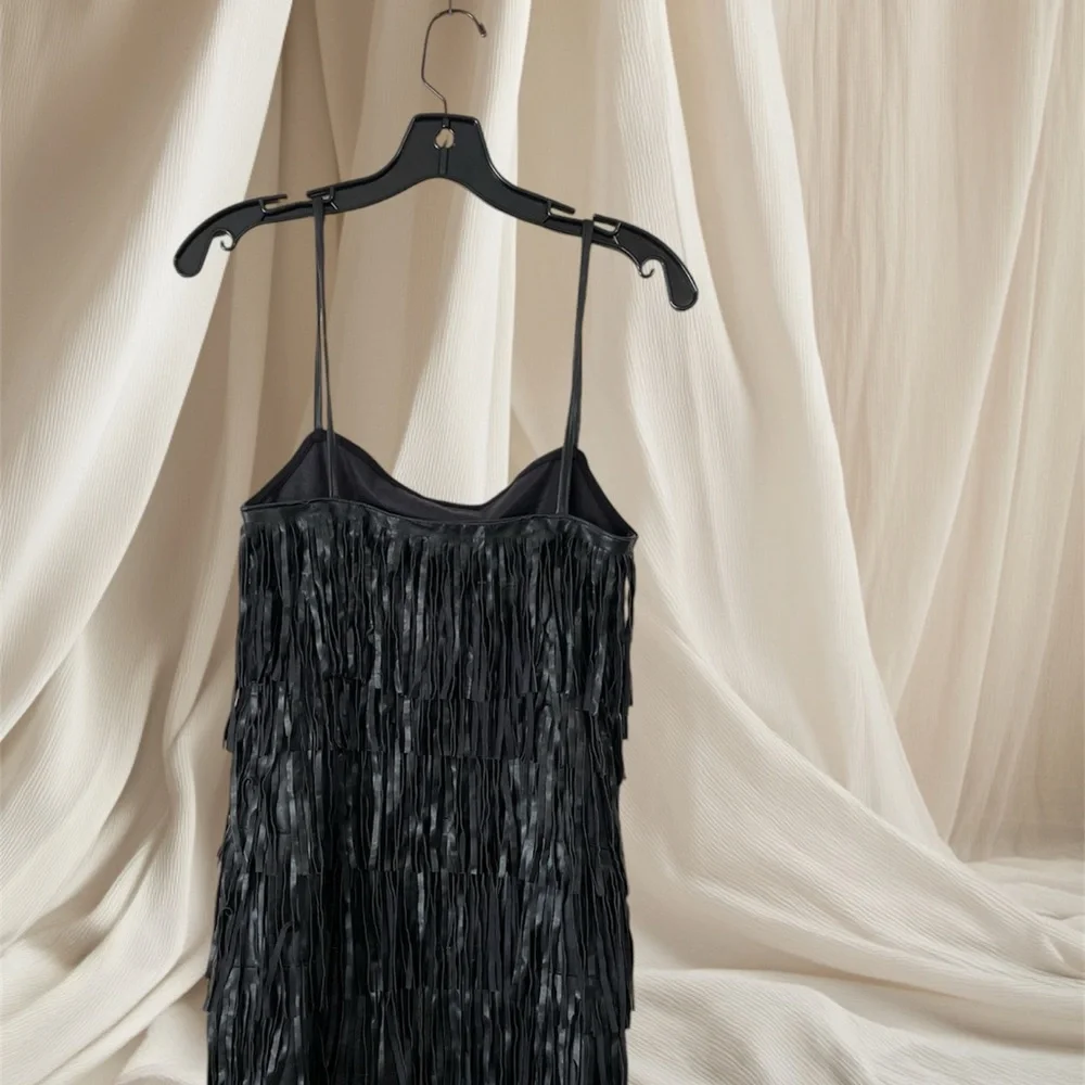 NWOT Women’s Fringe Dress Pretty Little Thing Size 4 Party Black Fancy Zipper - Picture 2 of 6